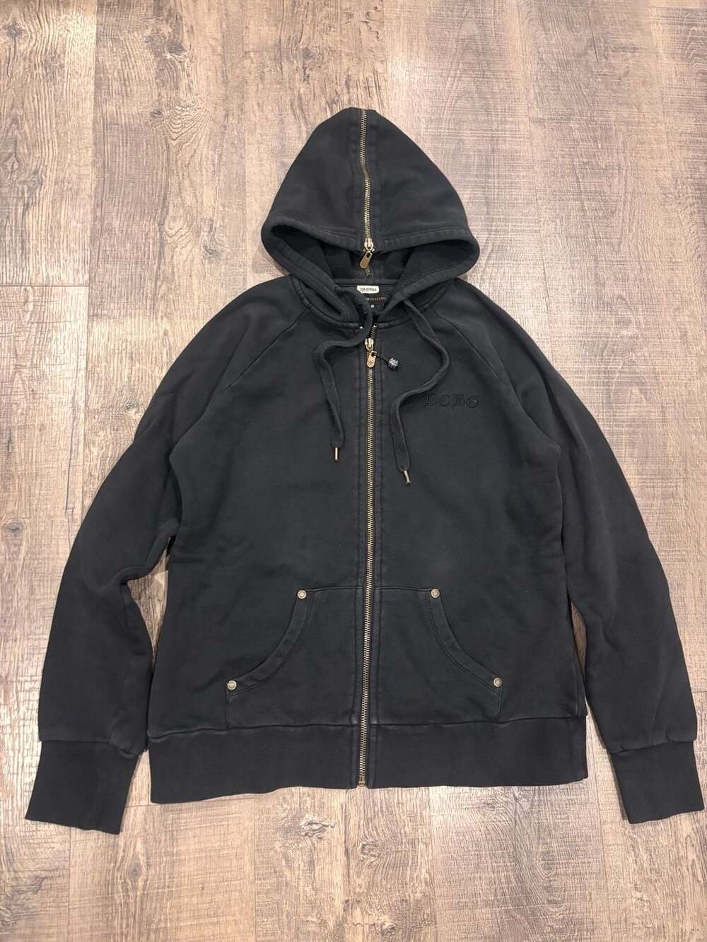 BCBGMAXAZRIA Black Cotton Zip-Up Hoodie with Hood Zipper Detail